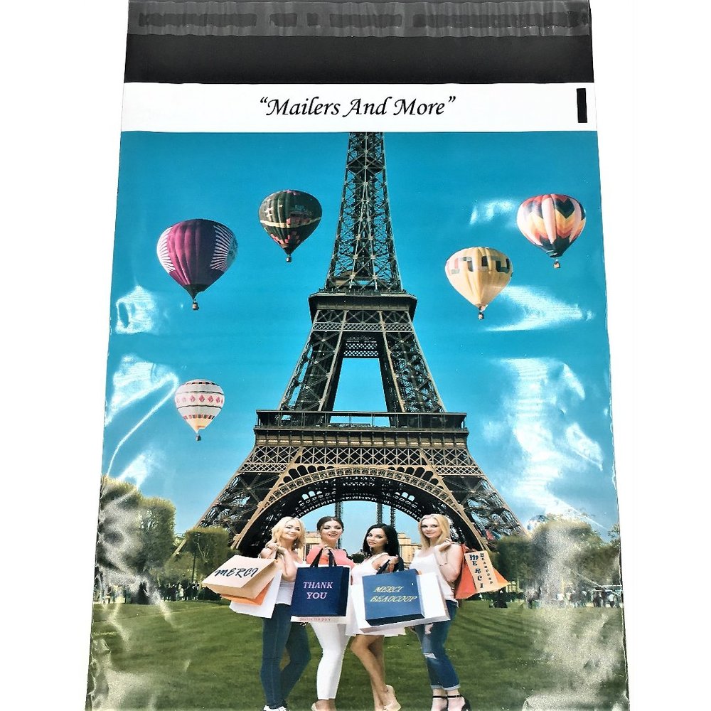 25 10X13 Shopping Girls Eiffel Tower Paris Poly Mailers Flat Shipping Envelopes - Picture 4 of 10